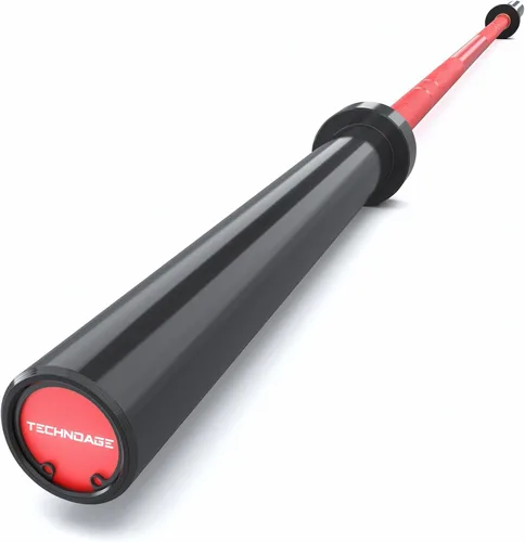 Miniatura 7 de TECHNOAGE Barra olímpica de 7 pies, barra olímpica de cromo sólido, capacidad de carga de 700 libras (placa de 2 pulgadas) para levantamiento