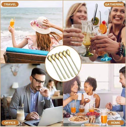 Miniatura 9 de Cuchara de mango largo de 9.5 pulgadas, cucharas de crema helada, cucharas de té, agitadores de café, cuchara de hielo, cucharas de cóctel de acero