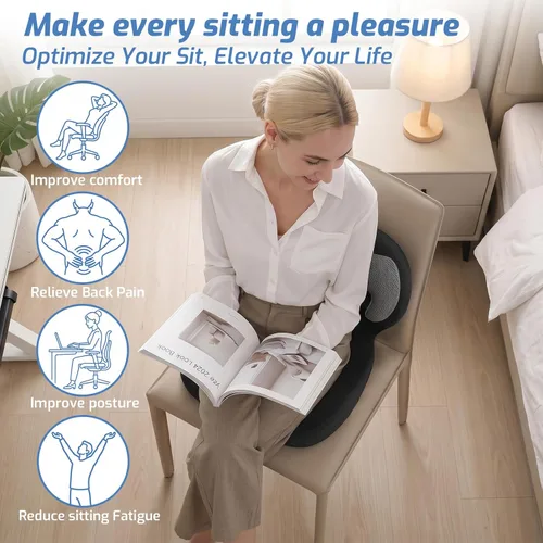 Miniatura 2 de Cojín de asiento de espuma viscoelástica, ergonómicos ortopédicos para alivio del coxis, ciática y dolor de espalda, alivio de presión con almohada