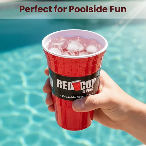 Miniatura 7 de Vasos de 32 onzas Taza roja reutilizable para fiesta, vaso y vaso Vasos de fiesta ideales para niños y adultos Suministros reutilizables