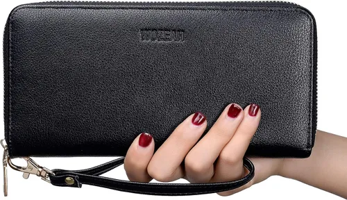 Miniatura 5 de WOZEAH - Cartera de piel sintética con cremallera y bloqueo RFID para mujer, ideal para viajar