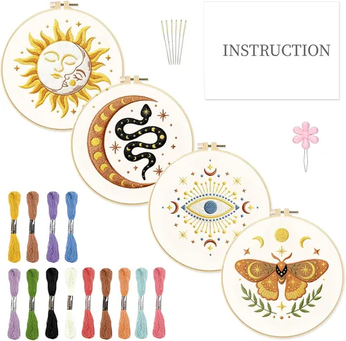 Miniatura 11 de INFUNLY Paquete de 4 kits de bordado de copo de nieve, kits de punto de cruz para principiantes y adultos, kit de inicio de punto de aguja de Kit