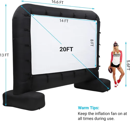 Miniatura 4 de Pantalla de proyector inflable de 20 pies, soporte para pantalla de cine al aire libre con soplador de aire silencioso y bolsa de almacenamiento