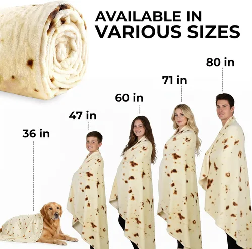 Miniatura 53 de Zulay Kitchen Manta Decorativa de Tortilla Burrito - Manta Gigante de Tortilla de Doble Cara para Adultos y Niños - 285 GSM Manta de Comida Suave