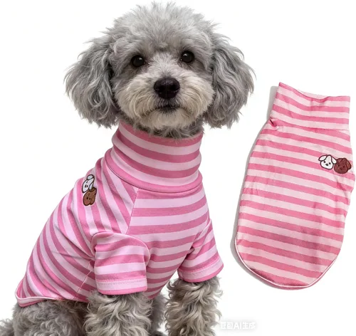 Miniatura 22 de Camisa de cuello alto para perro, lindo bordado de perrito, sudadera súper suave para perro, jersey elástico a rayas para cachorro, para gatos