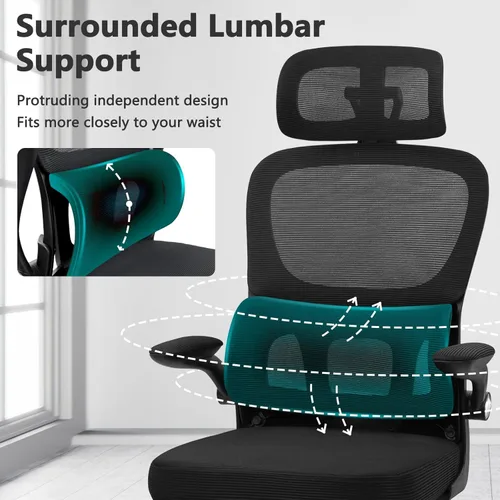 Miniatura 4 de CLATINA Silla ergonómica de escritorio de oficina con reposacabezas ajustable y soporte lumbar, brazos abatibles, respaldo alto, sillas ejecutivas
