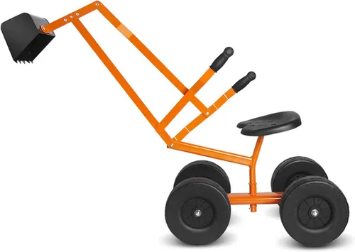Costzon Excavadora de arena para niños, excavadora de cuchara de excavación de acero resistente con asiento giratorio de 360°, 4 ruedas engrosadas,