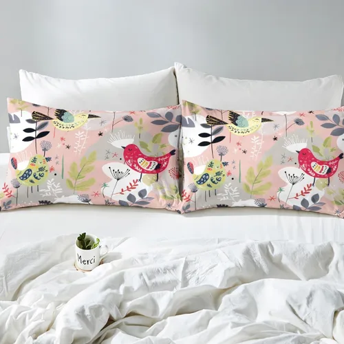 Miniatura 4 de Manfei Juego de sábanas de pájaros tamaño matrimonial, juego de ropa de cama floral de hojas botánicas para decoración de habitación de niños