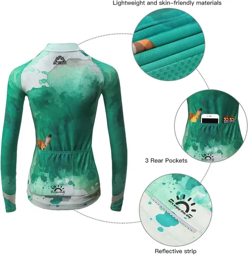Miniatura 16 de Mysenlan - Conjunto de camiseta de manga larga transpirable para mujer, pantalones largos acolchados 3D, camisa de bicicleta, ropa de ciclismo