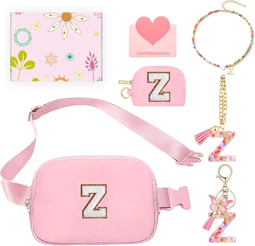 Miniatura 41 de Regalos de moda para niñas adolescentes, cangurera con monograma para niña con llavero, collar, dijes de taza, tarjeta de felicitación y caja