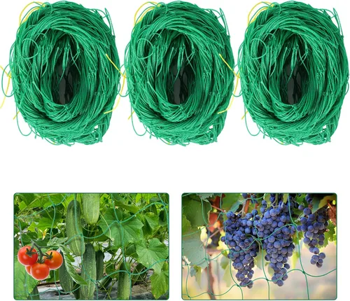 Kikhope Red de enrejado para plantas trepadoras, 3 paquetes de 5.9 pies x 5.9 pies, red de enrejado de jardín resistente para pepino, vid, tomate,