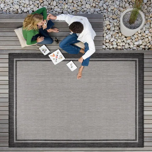 Miniatura 10 de CAMILSON Alfombra para interiores y exteriores, alfombra moderna con borde gris de 6 x 9 pies, para patios interiores y exteriores, alfombras