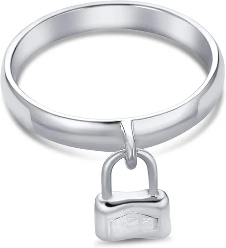 Miniatura 3 de Bling Jewelry Dangle Charm Pad Lock Ring For Women For Girlfriend .925 Sterling Silver Polished 1MM