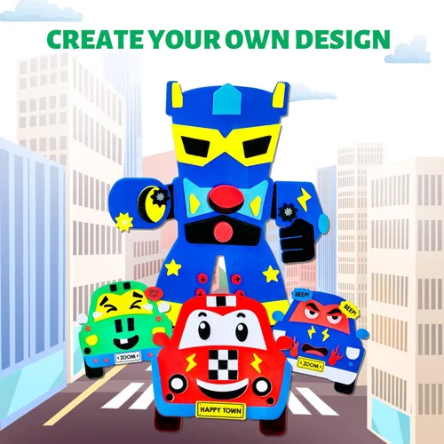 Miniatura 6 de VKPI Kit de regalo de 4 piezas de espuma EVA, creativo para hacer tus propios autos, proyectos de manualidades de papel de espuma de dibujos Coches