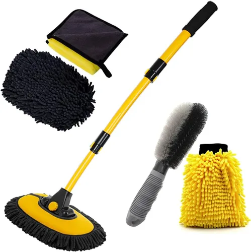 Miniatura 7 de BMLEI Cepillo de lavado de autos con mango largo, manopla de microfibra de chenilla, 1 cabezal de repuesto, poste de extensión de cepillo de rueda