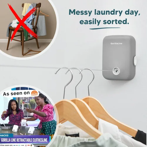 Miniatura 2 de GorillaLine - Tendedero retráctil para interiores y exteriores - Línea de lavandería de secado de ropa resistente - Tendedero montado en la pared
