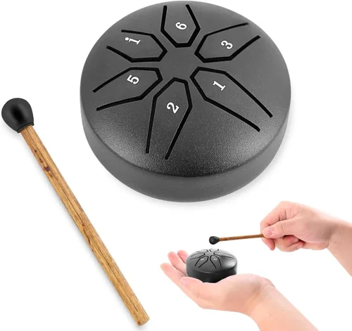 EASTROCK Mini Tambor de Lengua de Acero para Niños de 3 Pulgadas, 6 Notas, Tambor de Acero Handpan, Clave de Do con Mazos, Libro de Música (Negro)