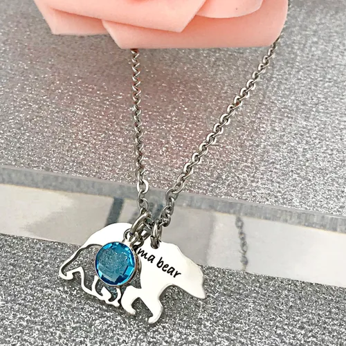 Miniatura 3 de YOUFENG Collar para mamá o madre con colgante de oso de 12 meses para mujeres y niñas, Cristal, circonita
