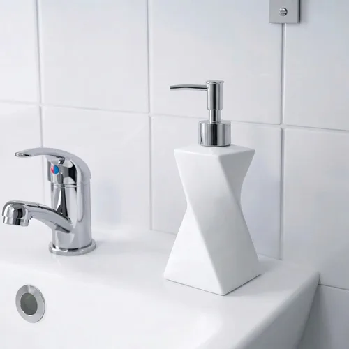 Miniatura 2 de Dispensador de jabón blanco moderno con bomba plateada para baño y cocina, estilo de arte contemporáneo, acabado mate, a prueba de óxido, 8.5 onzas