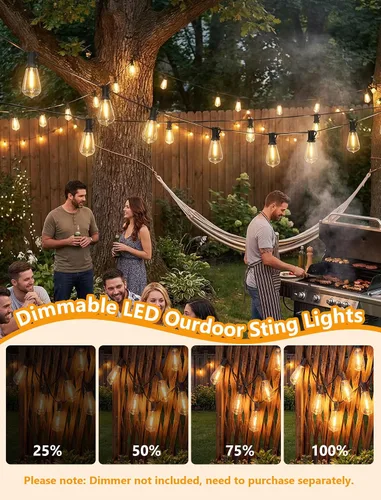 Miniatura 4 de Guirnalda de luces para exteriores de 10 pies, 10 luces LED Edison ST40 para patio Bombillas inastillables, IP65 impermeables, regulables, 2700 K