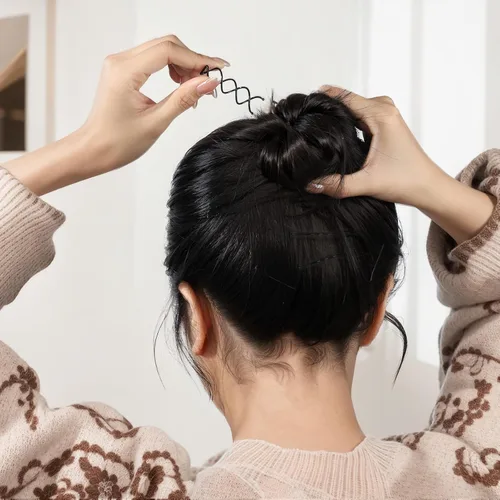 Miniatura 4 de FANDAMEI 50 horquillas para el cabello en espiral, puntas redondas que no rayan, con tornillo giratorio para mujer, estilo de moño, bricolaje, Negro