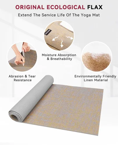 Miniatura 5 de HAPBEAR Tapete de yoga extra grande (84 x 30 pulgadas), lino natural duradero de 1/4 pulgadas de grosor, antideslizante y resistente al desgarro