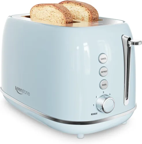 Miniatura 11 de Tostadoras de 2 rebanadas de acero inoxidable retro con bagel, función de cancelar, descongelar y 6 ajustes de tostado de pan, tostadora de bagel