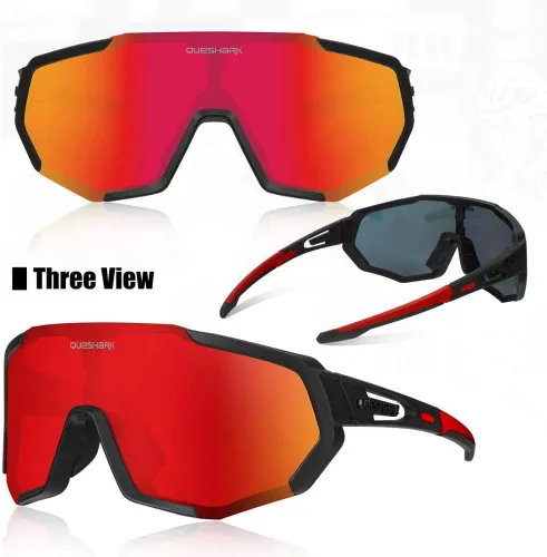 Miniatura 2 de Queshark - Gafas de ciclismo, lentes de sol deportivos para hombres y mujeres, 1 lente polarizada 2 HD, lentes de sol polarizados para ciclismo