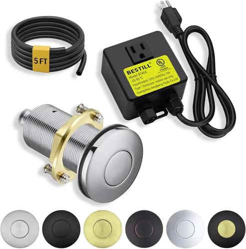 Miniatura 20 de BESTILL, kit de interruptor de aire para triturar basura, parte superior de fregadero gris plomizo con botón pulsador de encendido/apagado, Gris