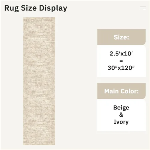 Miniatura 4 de Alfombra de pasillo Soalmost 2'6" x 10' lavable, alfombra antideslizante para cocina, baño, lavandería, alfombras vintage ultra delgadas para Beige
