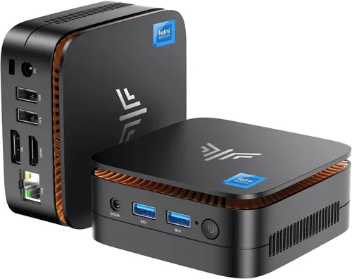KAMRUI Mini PC Celeron J3455, Mini computadora de escritorio, 86B DDR/128GB eMMC pequeña computadora 4K soporte 2.5" SSD/mSATA SSD/2.4G+5G WiFi dual