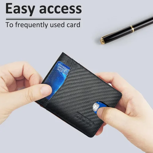 Miniatura 4 de ZECICO Billetera minimalista para hombre con tarjetero RFID con clip para dinero, elegante bolsillo frontal delgado, billeteras plegables