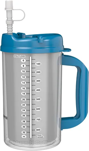 Miniatura 3 de Mugs N Coffee Taza de viaje de 32 onzas, taza de hospital azul perla para bebidas frías, doble pared, mango grande, sin BPA, resistente a las fugas