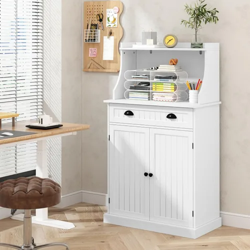 Miniatura 8 de ARTPOWER - Gabinete/Soporte de microondas de cocina de 54" con almacenamiento y cajones, armario de almacenamiento de despensa con alacena y Blanco
