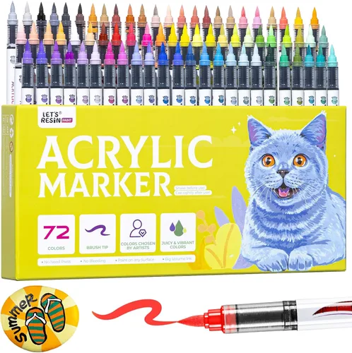 LET'S RESIN PAINT - Marcadores de pintura acrílica, punta de pincel de 72 colores, bolígrafos de pintura con control automático de tinta, no se