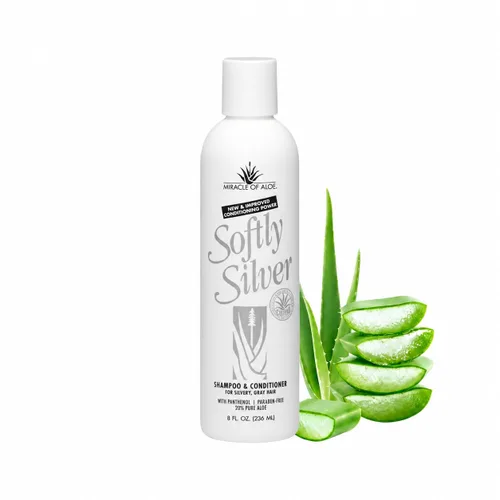 Champú Softly Silver Fórmula acondicionadora mejorada para cabello canoso, lavado capilar restaurador morado 2 en 1 para cabello maduro, añade