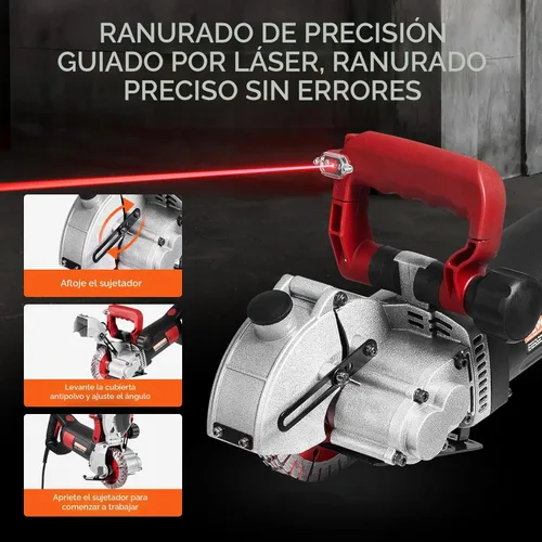 Miniatura 3 de VEVOR Wall Chaser, máquina ranuradora de 4800 W con guía láser de 6500 rpm, profundidad máxima de ranura y ancho de 1.6 x 1.65 pulgadas, máquina