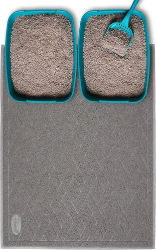 Pawkin Tapete de arena para gatos, Jumbo XXL, 4 x 3 pies, se adapta a dos cajas de arena o cobertura adicional para una caja, gris