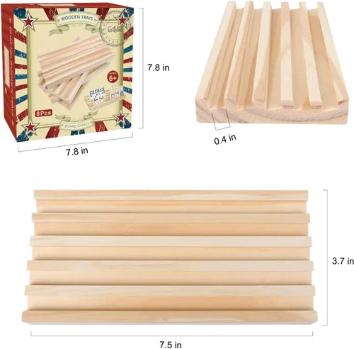 Miniatura 2 de GOTHINK Juego de 8 bandejas de madera para dominó de tren mexicano, juegos de dominó, azulejos de dominó, accesorios de tren mexicano para adultos