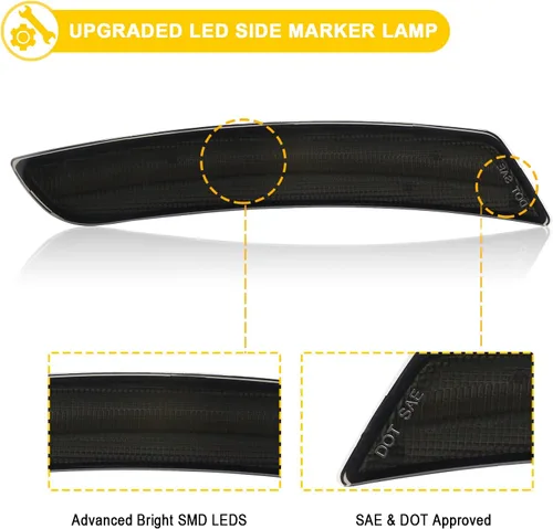 Miniatura 4 de R&F Auto Lentes Ahumados 4PCS Luces LED de Marcador Lateral Ámbar Rojo Compatibles con Camaro 2016-2024, Repuesto para Lámparas de Marcadores