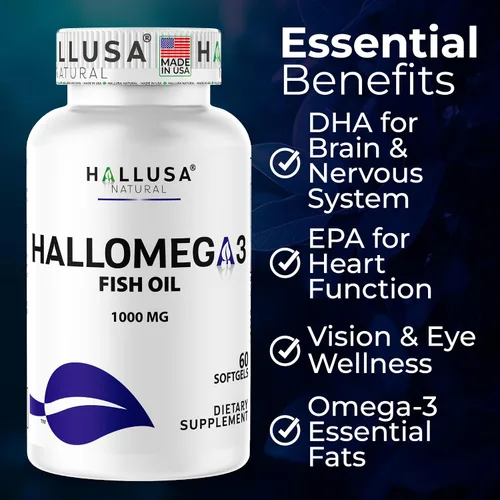 Miniatura 2 de HallOmega3 Suplemento de aceite de pescado Omega 3, 1000 mg de aceite de pescado con 800 mg de omega-3, incluyendo EPA y DHA, apoyo