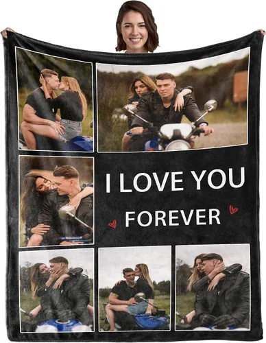 Miniatura 18 de WSYEAR Manta personalizada con fotos, regalo personalizado para parejas, manta con fotos personalizada, regalo de cumpleaños con texto en inglés "I