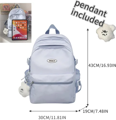 Miniatura 5 de VTTDB Mochila Kawaii con Lindos Accesorios Mochila Diaria Estética Casual Bolsa Simple para Laptop Mochila de Viaje Impermeable para Mujeres, Azul