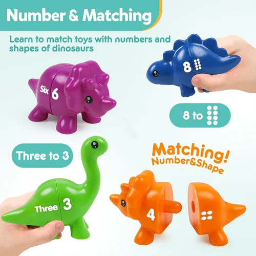 Miniatura 4 de TSYAN Juguetes de dinosaurios para contar números con clasificación doble 1 2 3, juguetes sensoriales educativos de aprendizaje preescolar