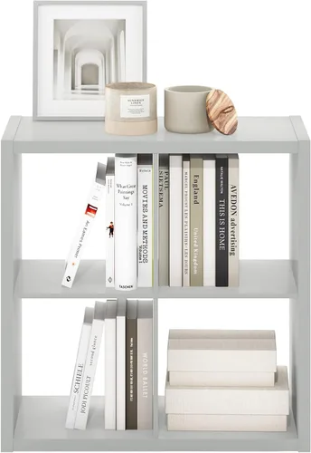 Miniatura 8 de Furinno Organizador de Almacenamiento en Cubos Decorativos con Respaldo Abierto, 4 Cubos, Gris Claro