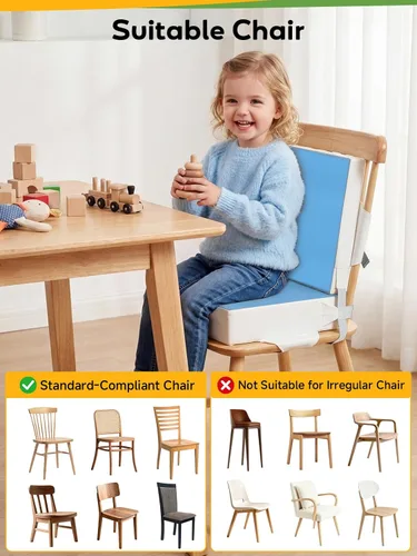 Miniatura 7 de Asiento elevador para niños con 2 piezas de correas de PU lavables y hebilla de seguridad, portátil para silla de cocina, ideal para viajes