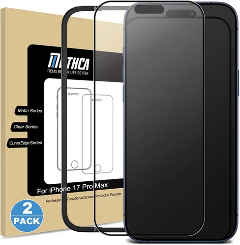 Mothca Paquete de 2 protectores de pantalla de vidrio mate de cobertura completa para iPhone 17 Pro Max de 6.9 pulgadas, antirreflejos, antihuellas,