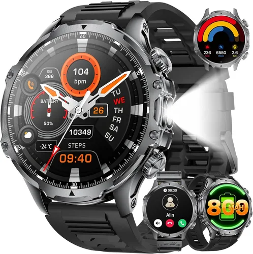 Miniatura 11 de Reloj inteligente militar para hombre, 1.85 pulgadas HD/800 mAh batería inteligente relojes para Android/iOS
