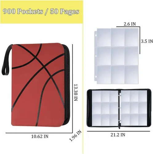 Miniatura 3 de Carpeta de tarjetas coleccionables de baloncesto de 900 bolsillos, carpeta de álbum con 50 fundas de página de carga superior, carpeta de 9