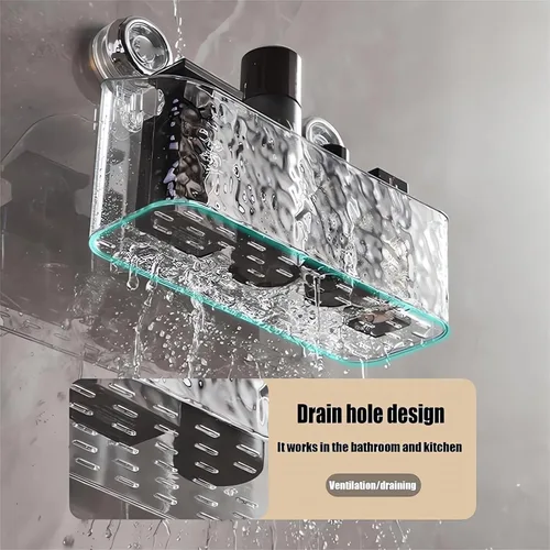 Miniatura 2 de Estante de ducha de esquina con ventosa de acrílico transparente grande organizador de almacenamiento con estantes flotantes para la pared
